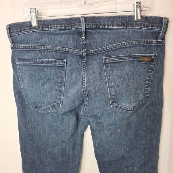 7 For All Mankind Men’s 36x31 Slimmy Blue Jeans Dark Wash Stretch Distressed - Picture 6 of 12